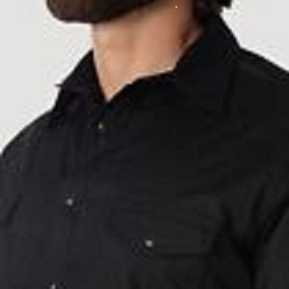 NEW NWOT WRANGLER Black Men's WESTERN BROADCLOTH PEARL SNAP SHIRT Long Sleeve L! - Picture 3 of 7